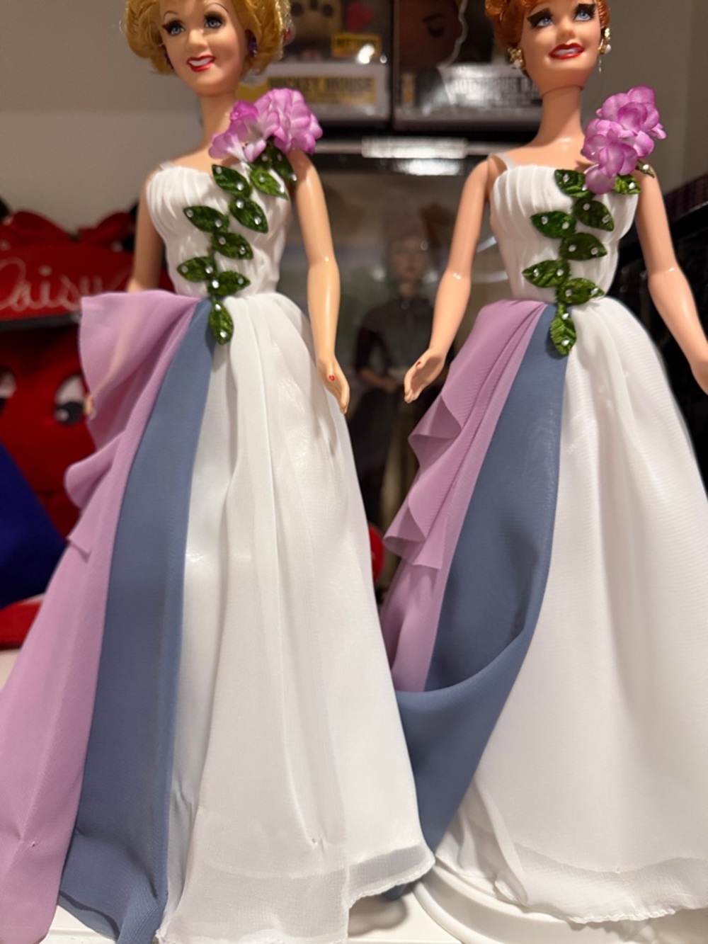 Lucy an Ethel White Evening Gown Doll Outfit with Lavender and Blue Accents